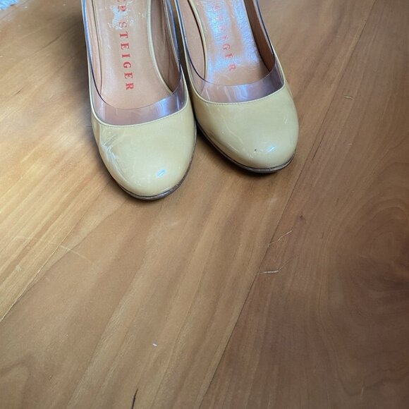 Walter Steiger Heels Pin Up Nude Beige Camel Pumps 38 / 7.5 Patent Leather Round - Picture 4 of 13